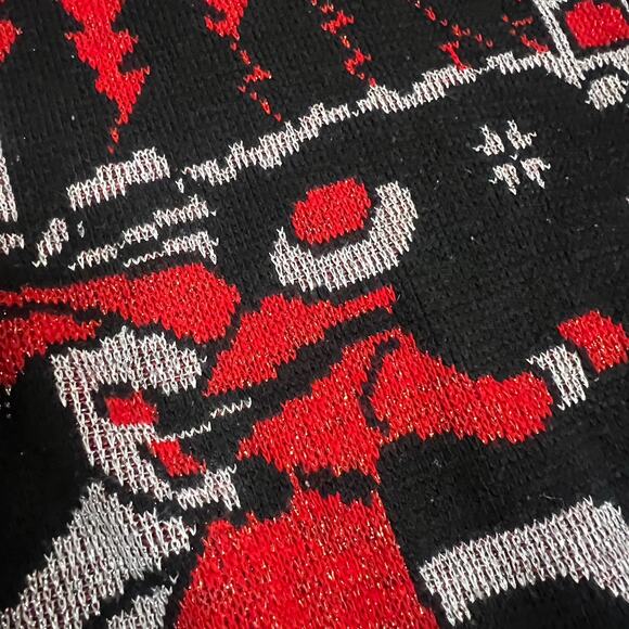 Vtg Large Metallic Ice Skaters Ugly Christmas Sweater 1980s Red Black Silver - Picture 4 of 7